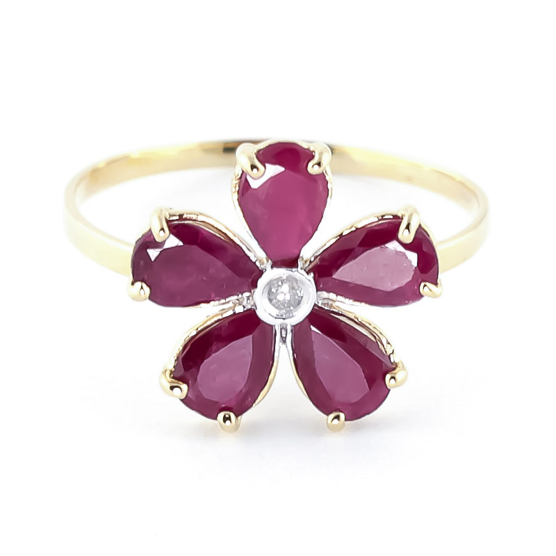 Ruby & Diamond Five Petal Ring in 9ct Gold