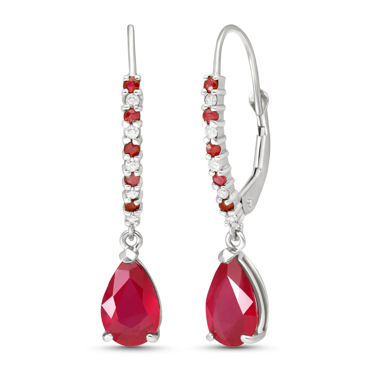 Ruby & Diamond Laced Stem Drop Earrings in 9ct White Gold