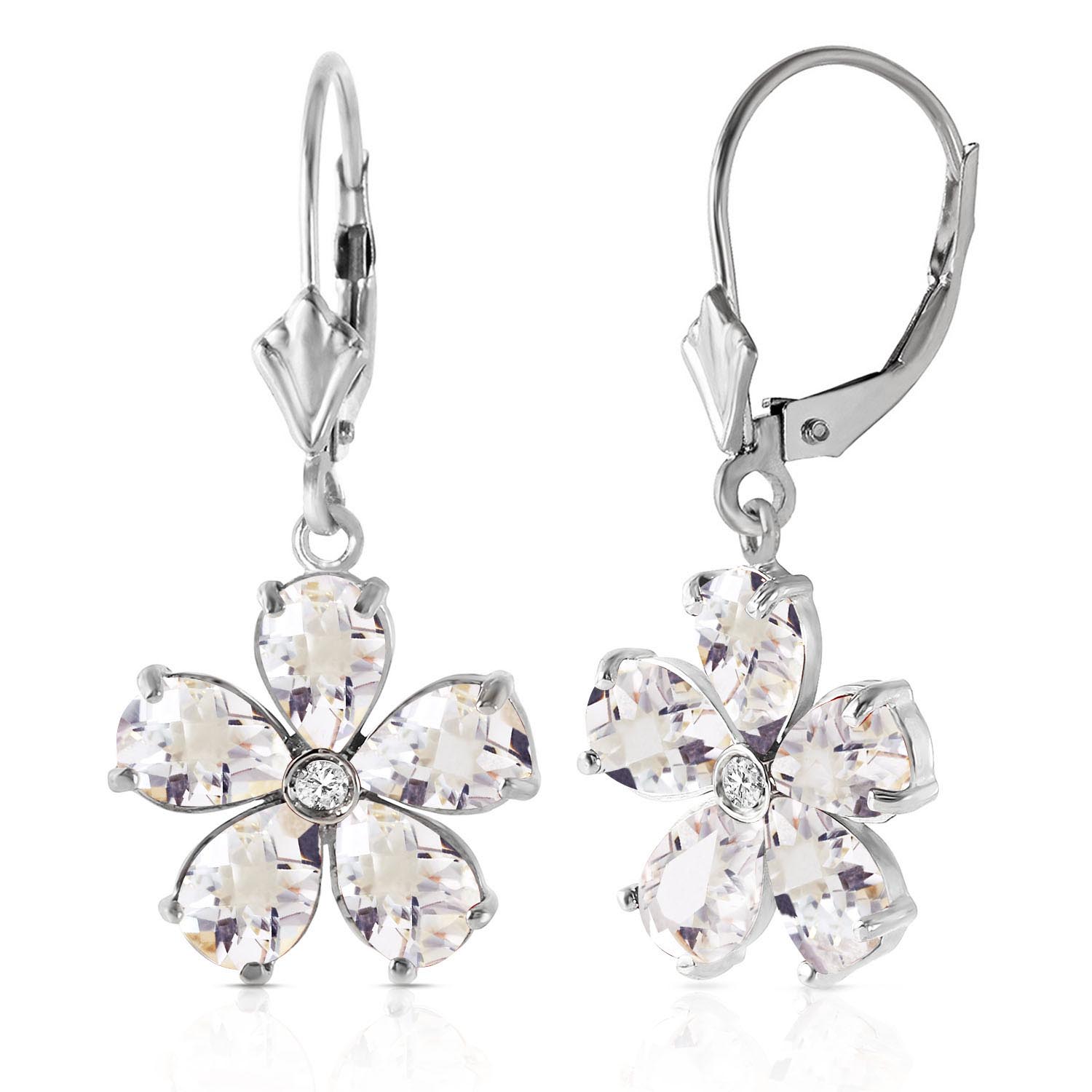 White Topaz & Diamond Flower Petal Drop Earrings in 9ct White Gold