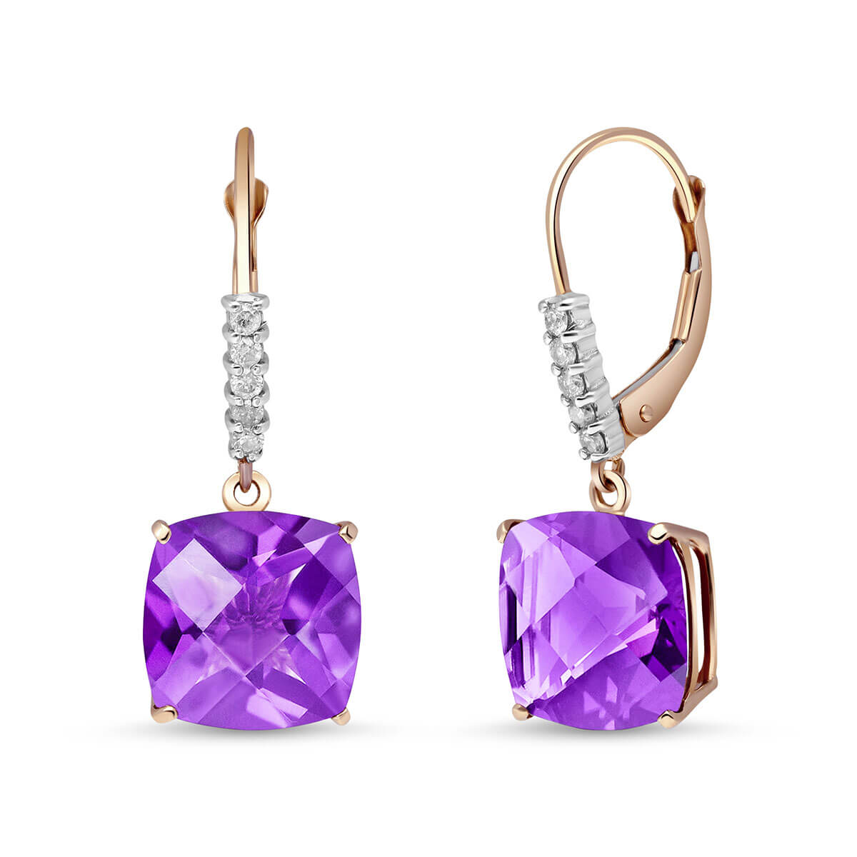 Amethyst & Diamond Rococo Drop Earrings in 9ct Rose Gold