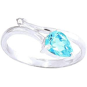 Blue Topaz & Diamond Top & Tail Ring in 9ct White Gold