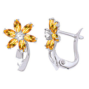 Citrine & Diamond Flower Petal Stud Earrings in 9ct White Gold