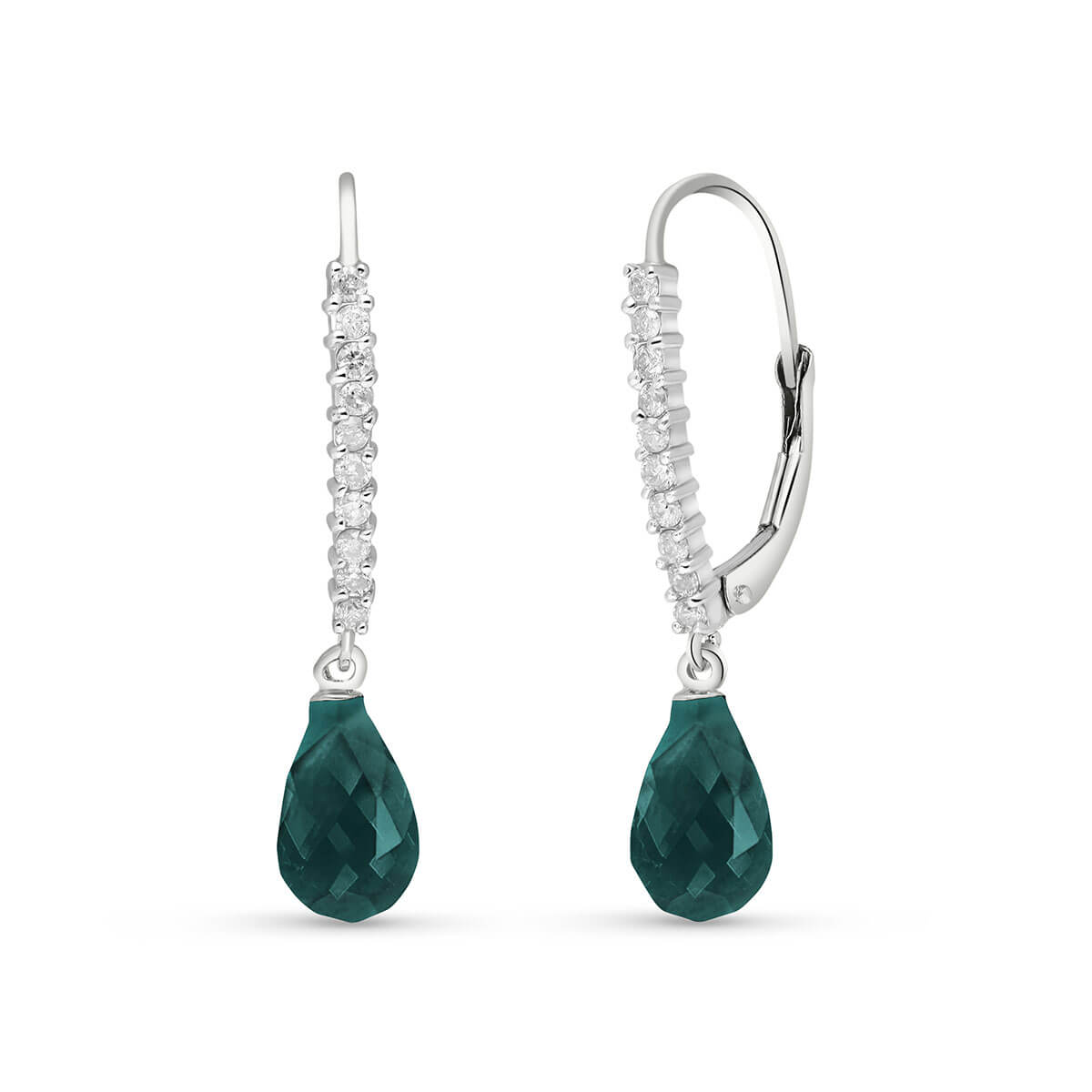 Diamond & Emerald Laced Stem Drop Earrings in 9ct White Gold