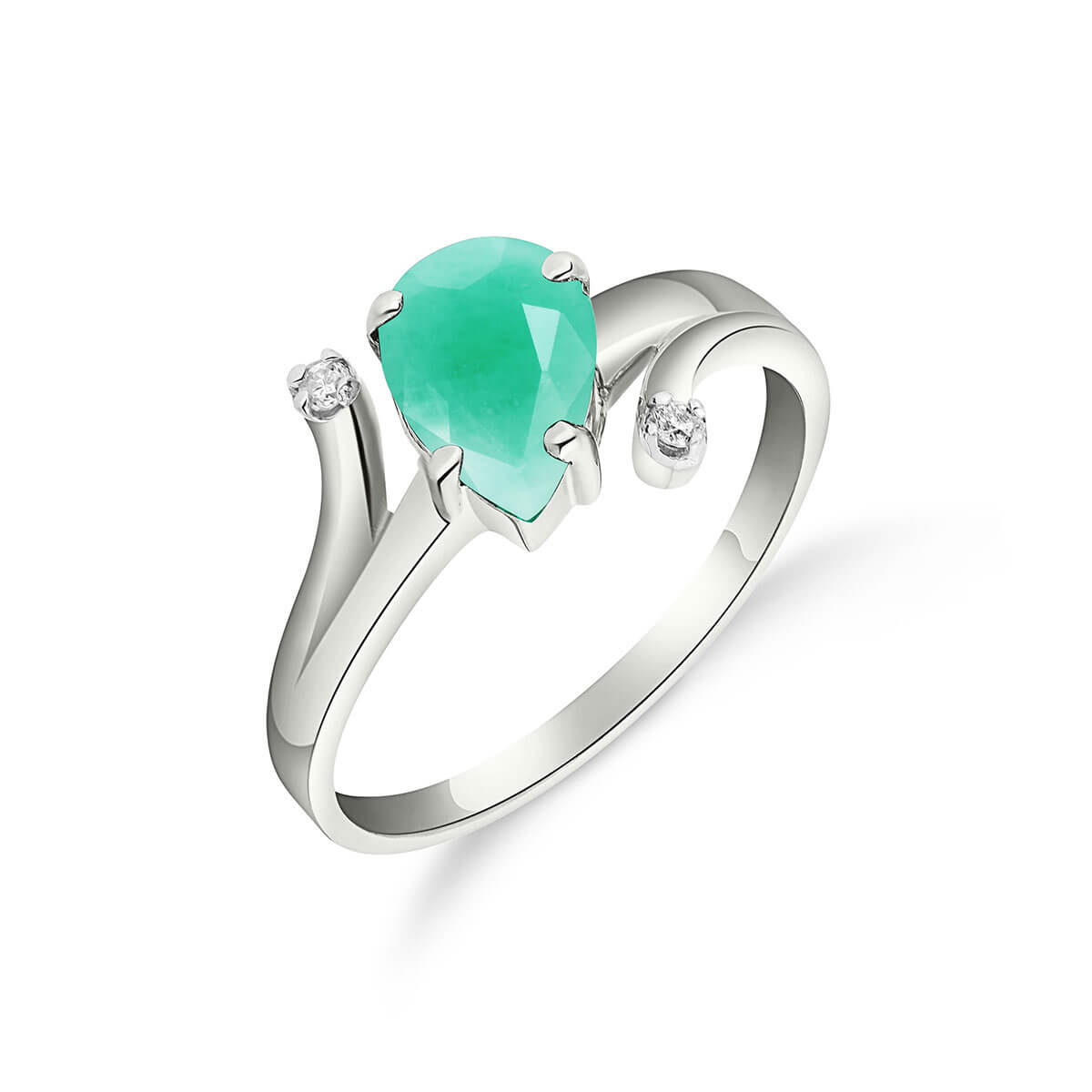 Emerald & Diamond Flank Ring in 9ct White Gold