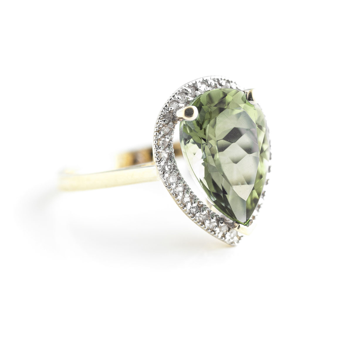Green Amethyst Halo Ring 3.41 ctw in 9ct Gold