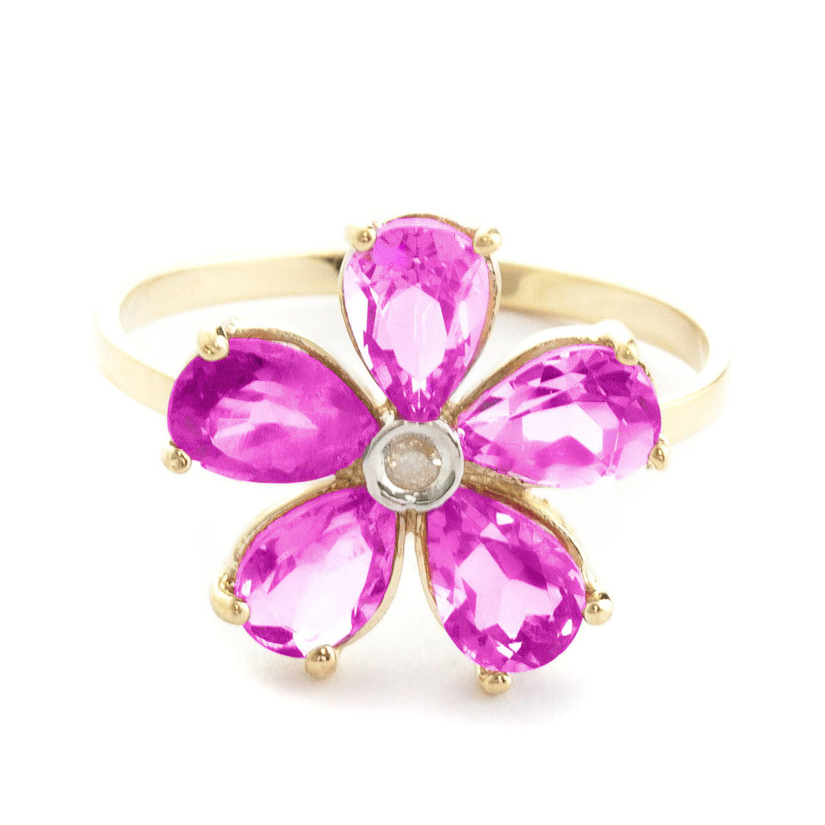 Pink Topaz & Diamond Five Petal Ring in 18ct Gold
