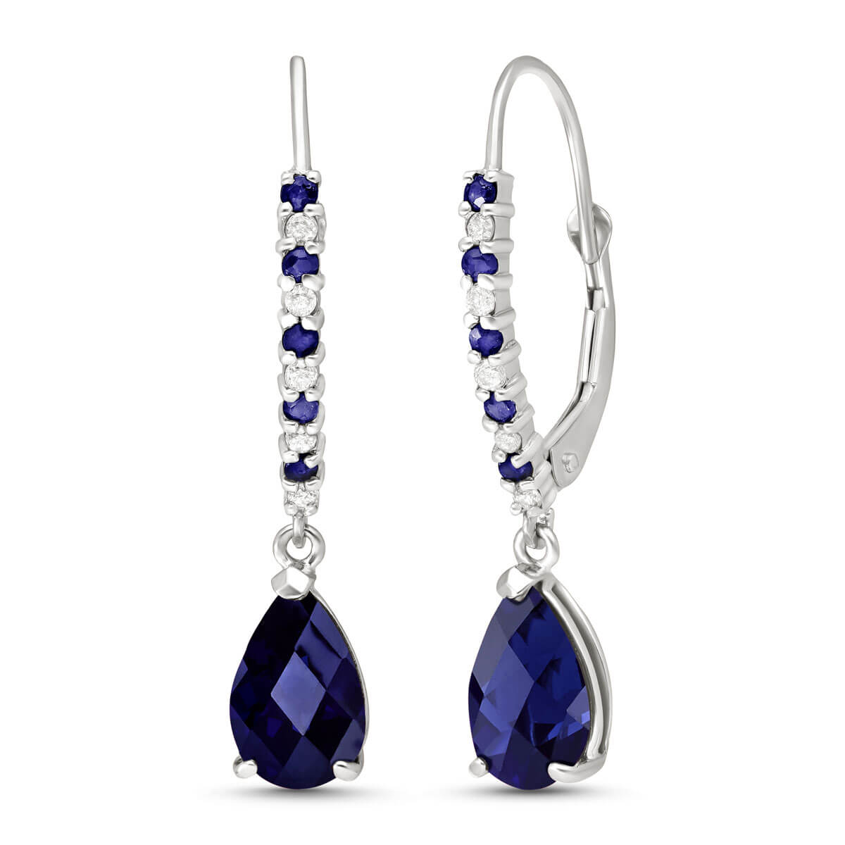 Sapphire & Diamond Laced Stem Drop Earrings in 9ct White Gold