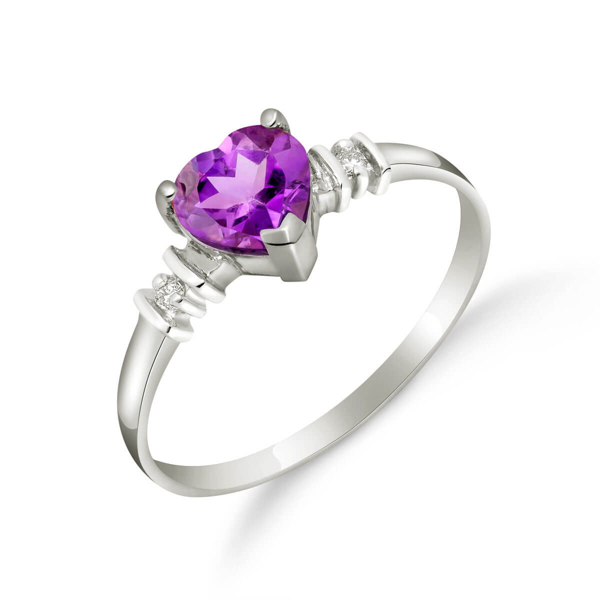 Amethyst & Diamond Heart Ring in 9ct White Gold
