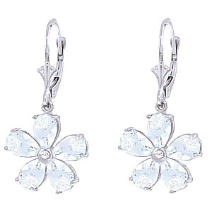Aquamarine & Diamond Flower Petal Drop Earrings in 9ct White Gold