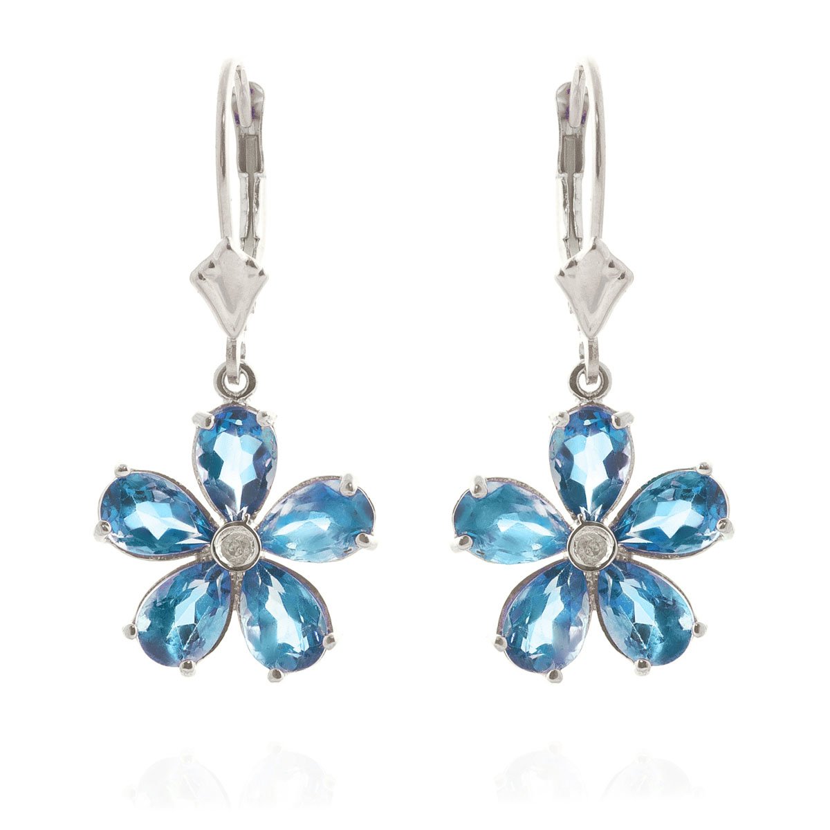 Blue Topaz & Diamond Flower Petal Drop Earrings in 9ct White Gold
