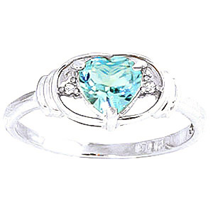 Blue Topaz & Diamond Halo Heart Ring in 9ct White Gold