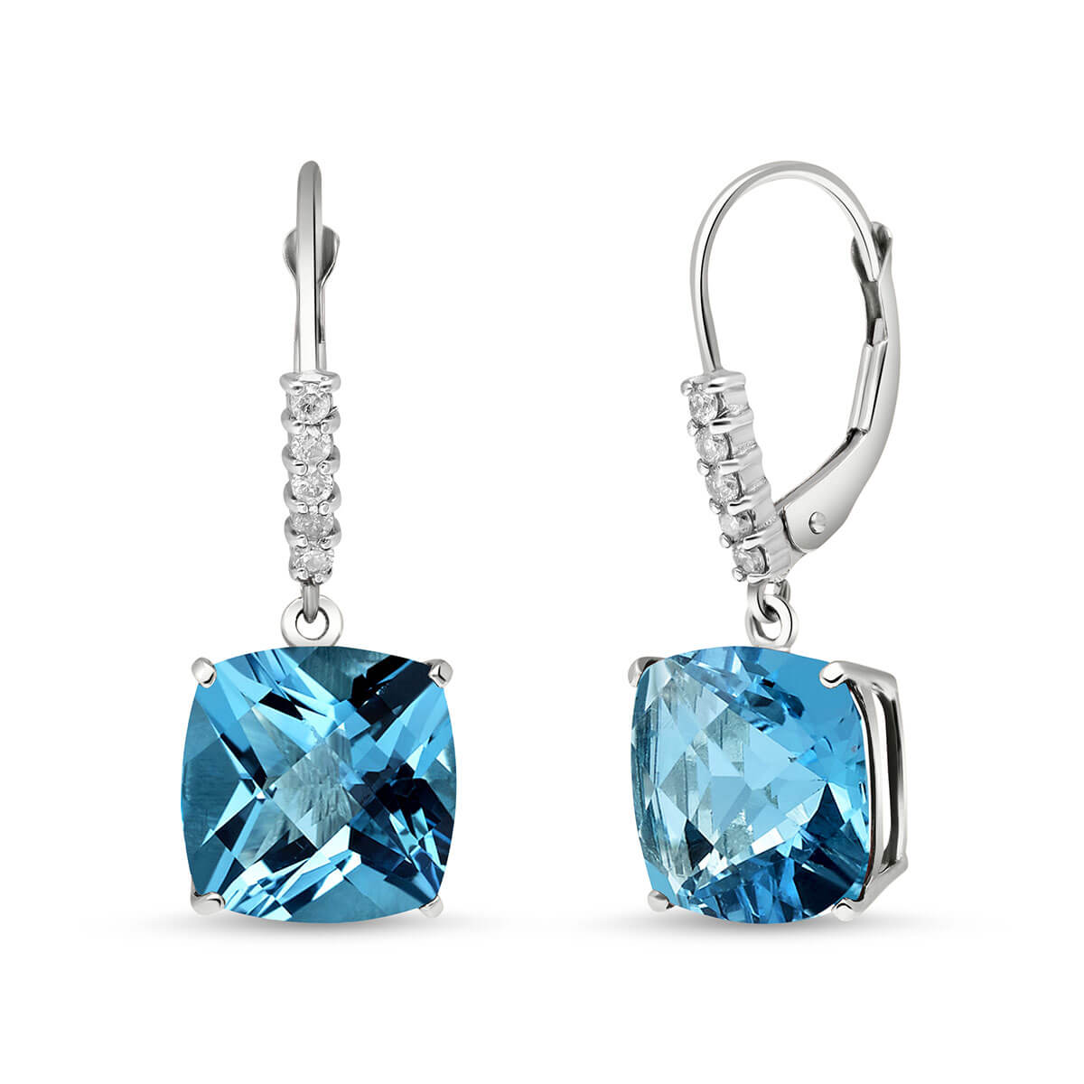 Blue Topaz & Diamond Rococo Drop Earrings in 9ct White Gold