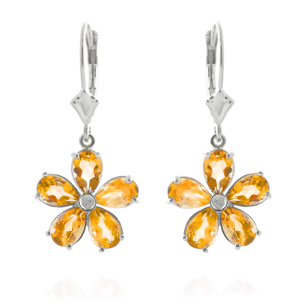 Citrine & Diamond Flower Petal Drop Earrings in 9ct White Gold