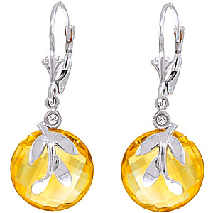 Citrine & Diamond Olive Leaf Drop Earrings in 9ct White Gold