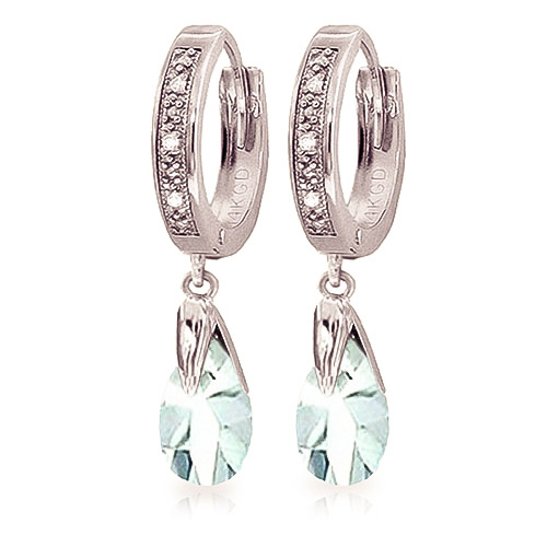 Diamond & Aquamarine Droplet Huggie Earrings in 9ct White Gold