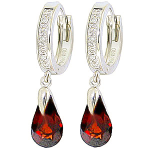 Diamond & Garnet Droplet Huggie Earrings in 9ct White Gold