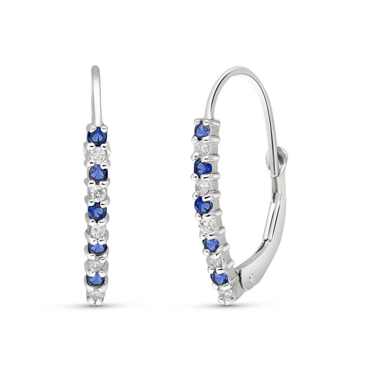 Diamond & Sapphire Laced Stem Drop Earrings in 9ct White Gold