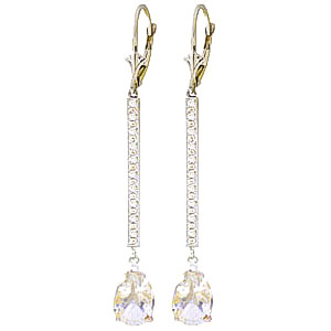 Diamond & White Topaz Bar Drop Earrings in 9ct White Gold