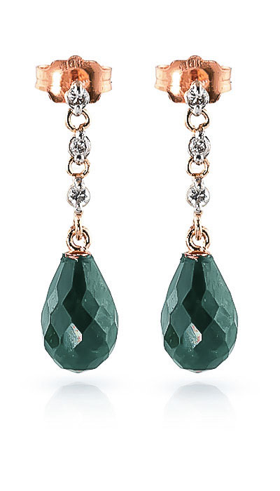 Emerald & Diamond Chain Droplet Earrings in 9ct Rose Gold