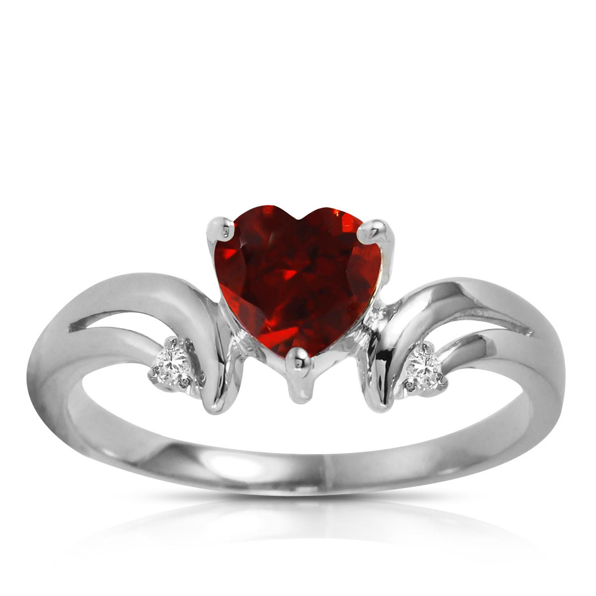 Garnet & Diamond Affection Heart Ring in 9ct White Gold