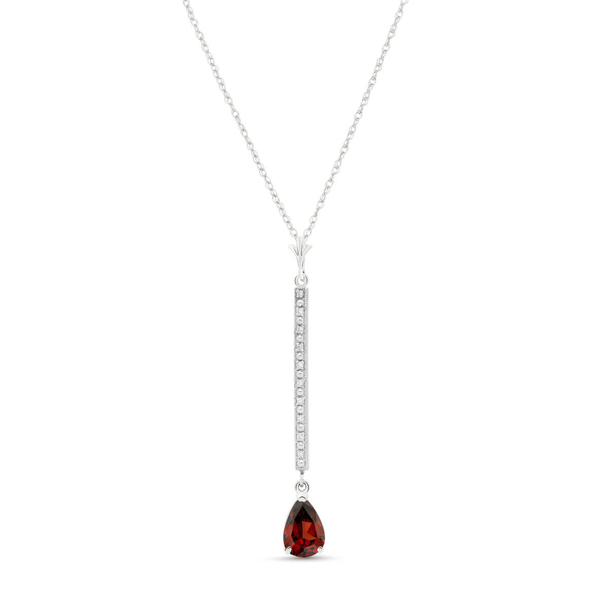 Garnet & Diamond Bar Pendant Necklace in 9ct White Gold