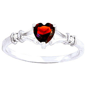 Garnet & Diamond Heart Ring in 9ct White Gold