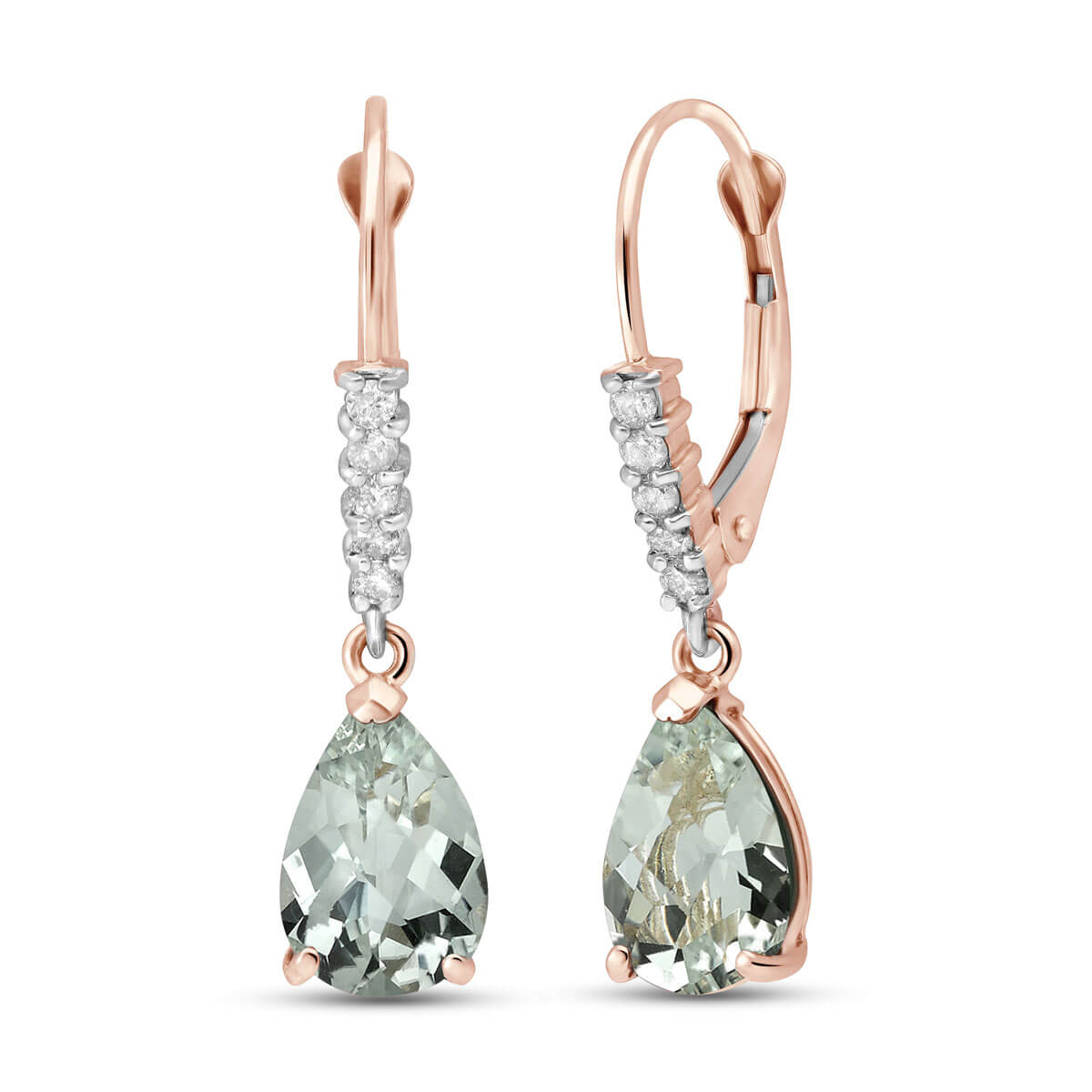Green Amethyst & Diamond Belle Drop Earrings in 9ct Rose Gold