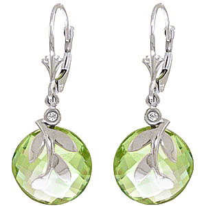 Green Amethyst & Diamond Olive Leaf Drop Earrings in 9ct White Gold