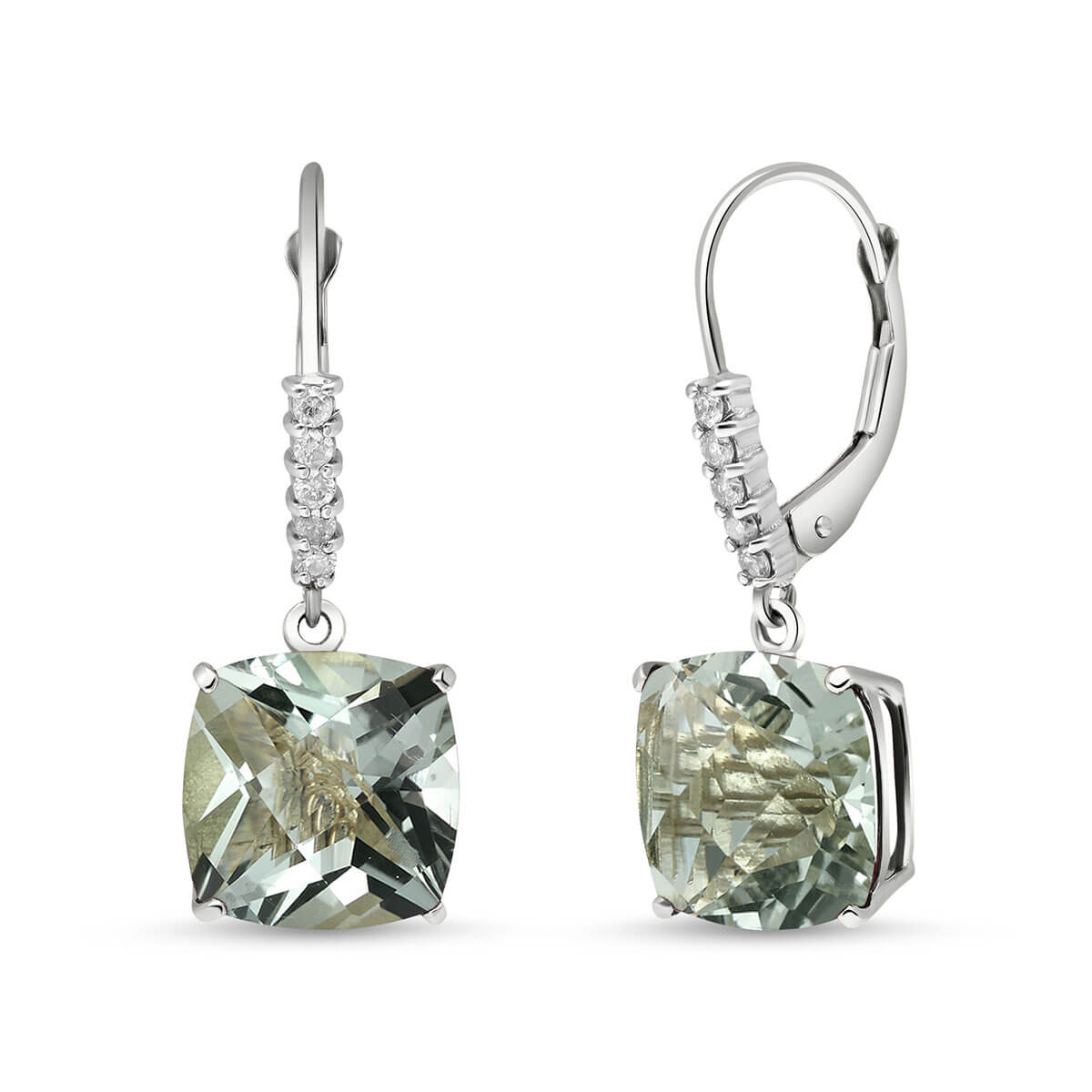 Green Amethyst & Diamond Rococo Drop Earrings in 9ct White Gold