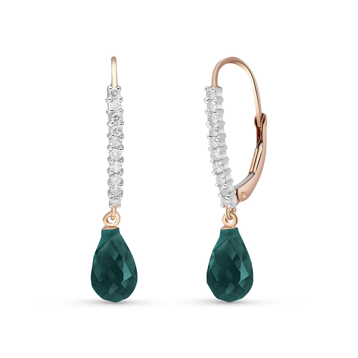 Green Diamond & Emerald Laced Stem Drop Earrings in 9ct Rose Gold