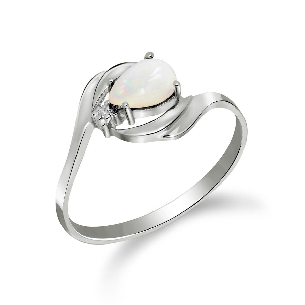Opal & Diamond Flare Ring in 9ct White Gold