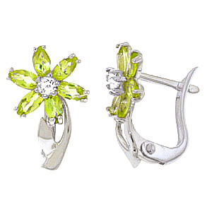 Peridot & Diamond Flower Petal Stud Earrings in 9ct White Gold
