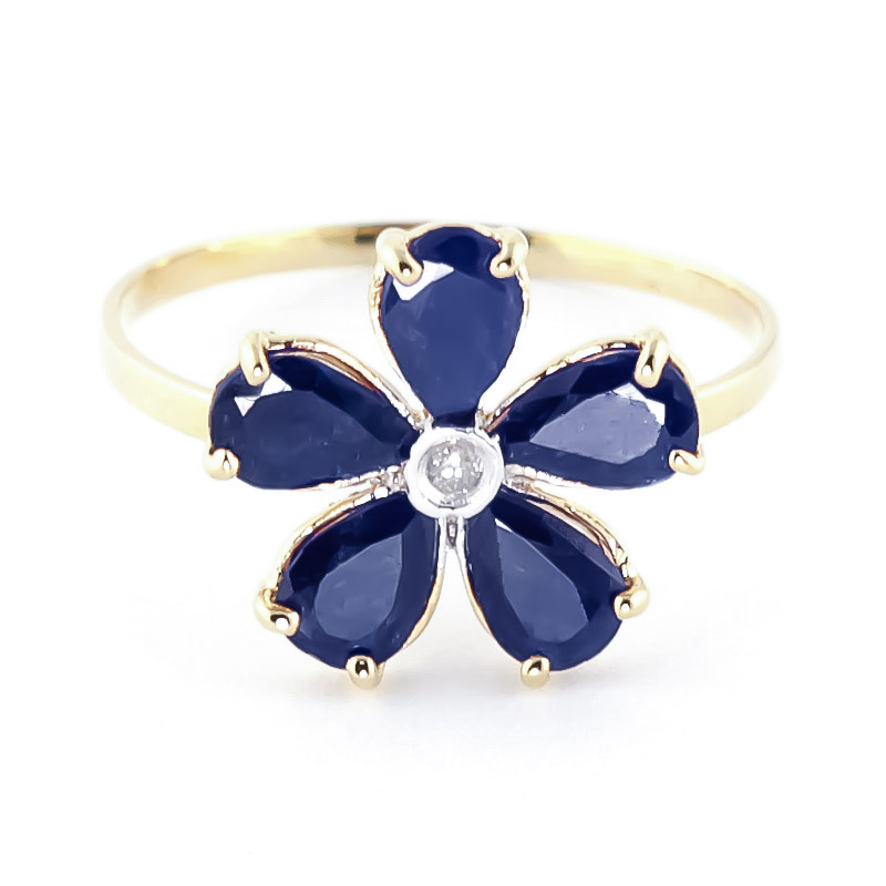 Sapphire & Diamond Five Petal Ring in 9ct Gold
