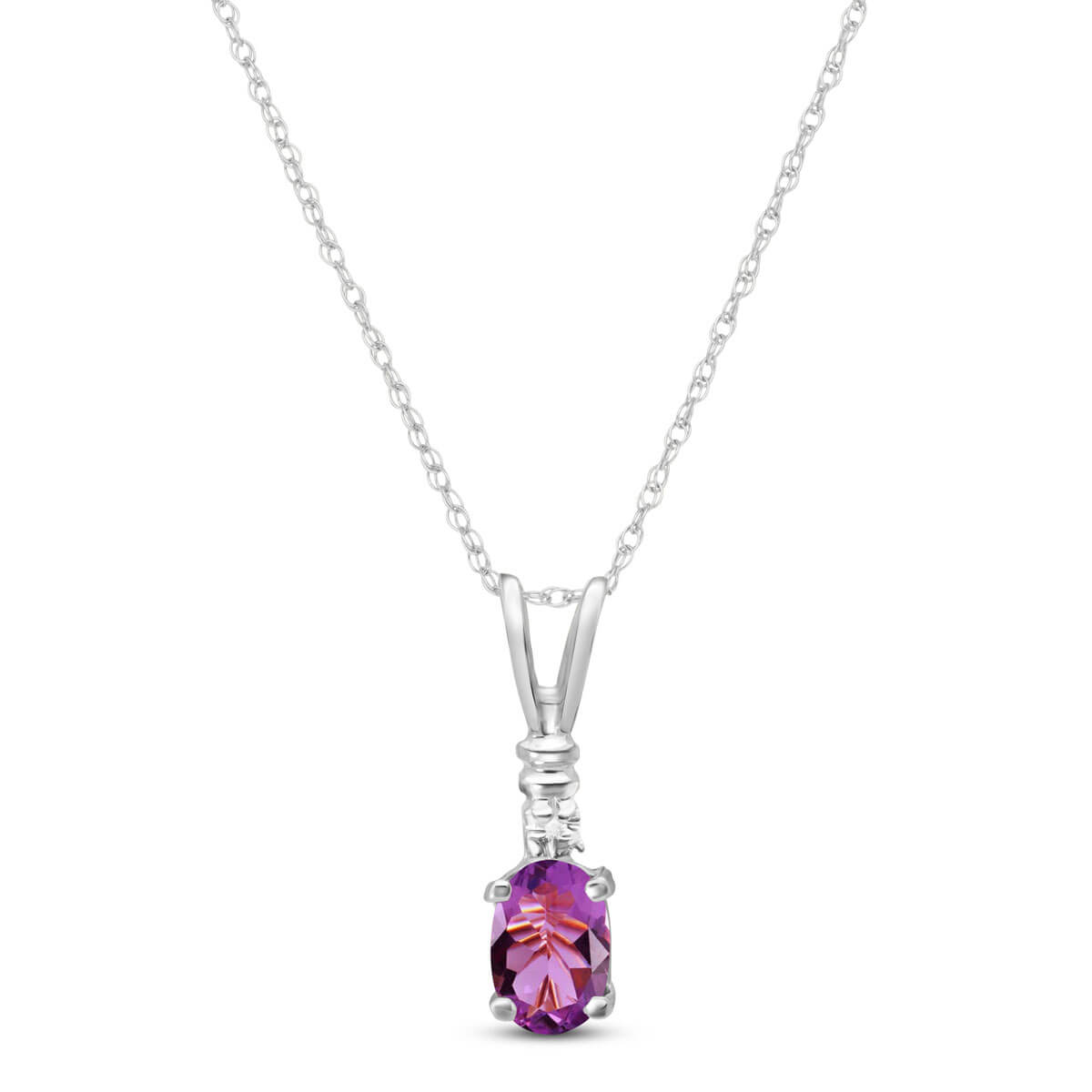 Amethyst & Diamond Cap Oval Pendant Necklace in 9ct White Gold