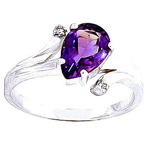 Amethyst & Diamond Flank Ring in 9ct White Gold