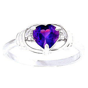 Amethyst & Diamond Halo Heart Ring in 9ct White Gold