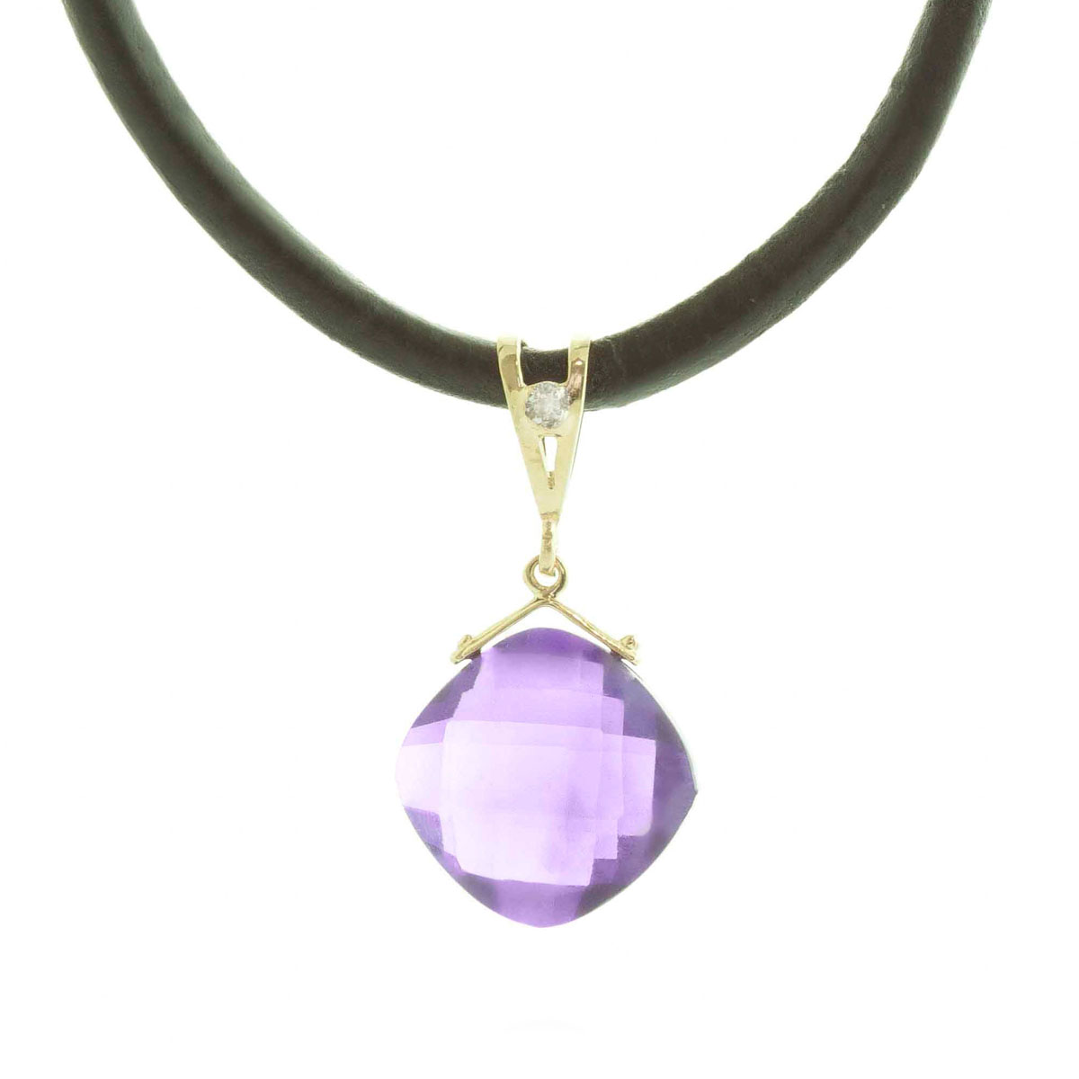 Amethyst Leather Pendant Necklace 8.76 ctw in 9ct Gold