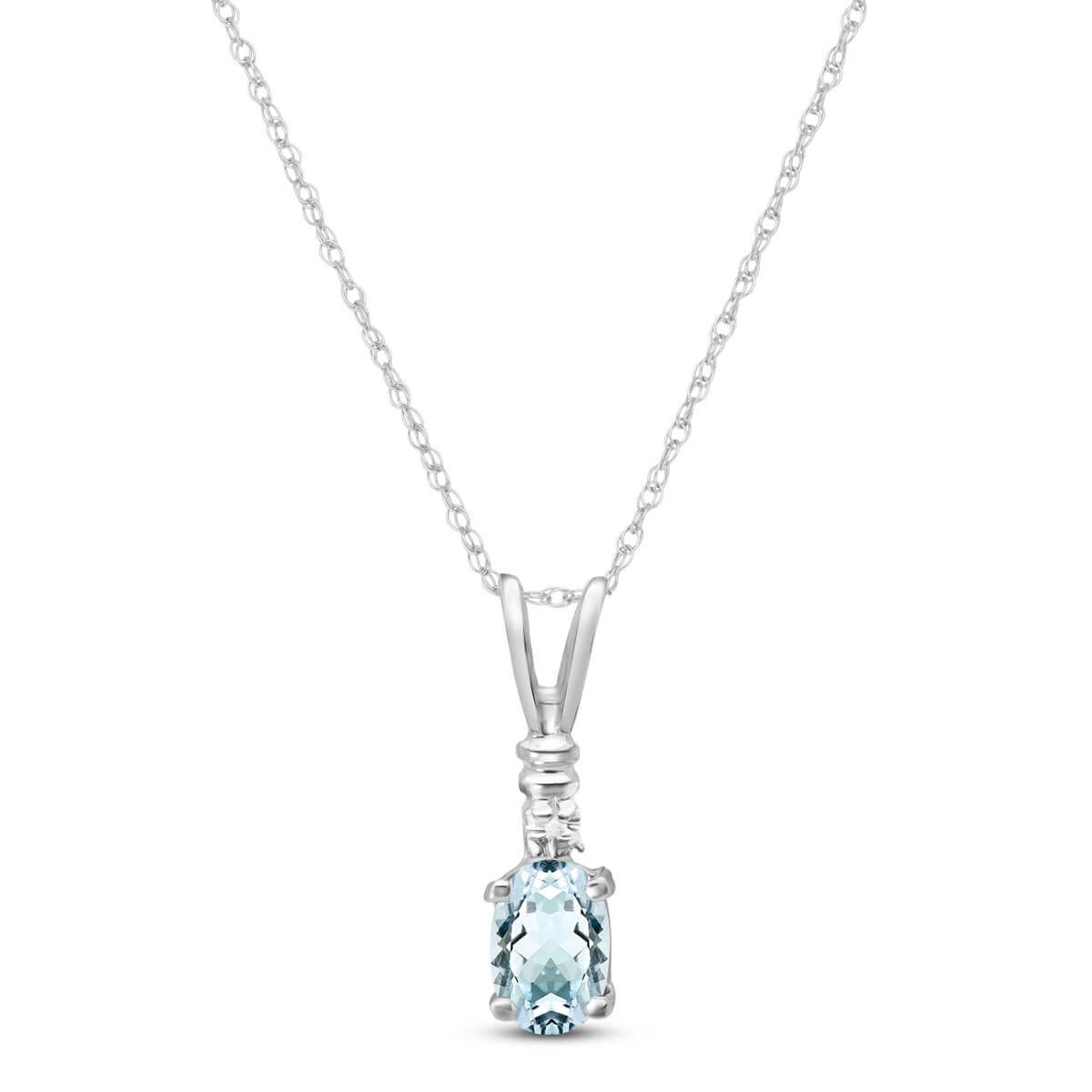Aquamarine & Diamond Cap Oval Pendant Necklace in 9ct White Gold