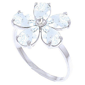 Aquamarine & Diamond Five Petal Ring in 9ct White Gold