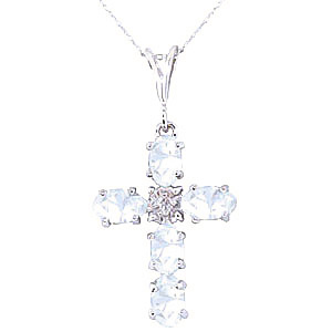 Aquamarine & Diamond Rio Cross Pendant Necklace in 9ct White Gold