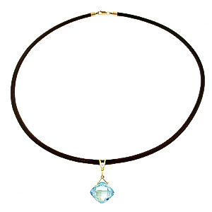 Blue Topaz Leather Pendant Necklace 8.76 ctw in 9ct Gold