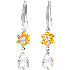 Citrine & Diamond Daisy Chain Drop Earrings in 9ct White Gold