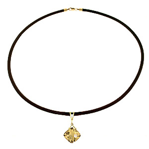 Citrine Leather Pendant Necklace 8.76 ctw in 9ct Gold