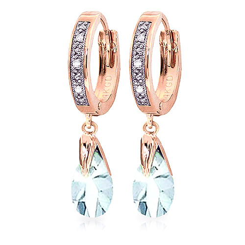 Diamond & Aquamarine Droplet Huggie Earrings in 9ct Rose Gold