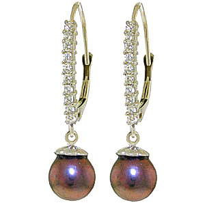 Diamond & Black Pearl Drop Earrings in 9ct White Gold