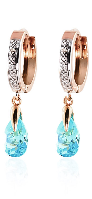 Diamond & Blue Topaz Droplet Huggie Earrings in 9ct Rose Gold