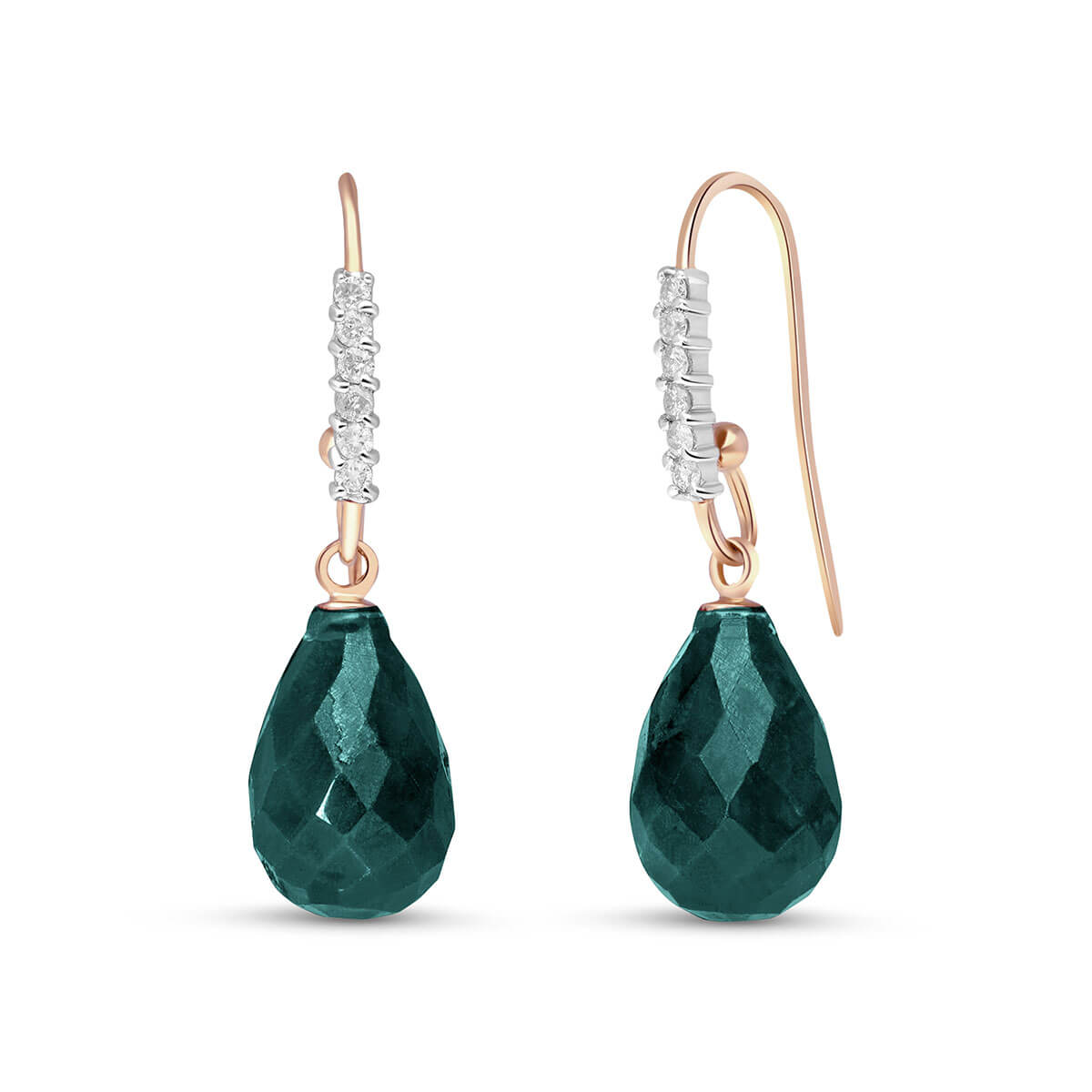 Diamond & Emerald Laced Stem Drop Earrings in 9ct Rose Gold