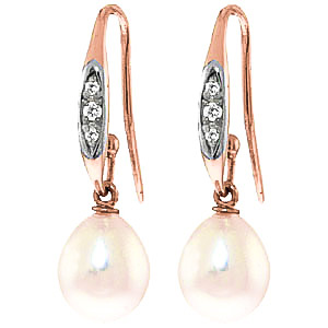 Diamond & Pearl Drop Earrings in 9ct Rose Gold