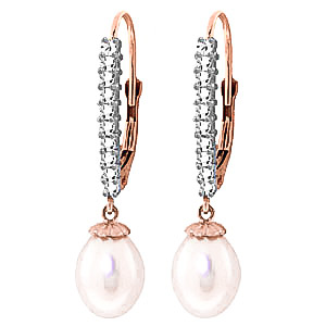 Diamond & Pearl Drop Earrings in 9ct Rose Gold