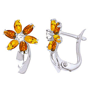 Garnet, Diamond & Citrine Flower Petal Stud Earrings in 9ct White Gold